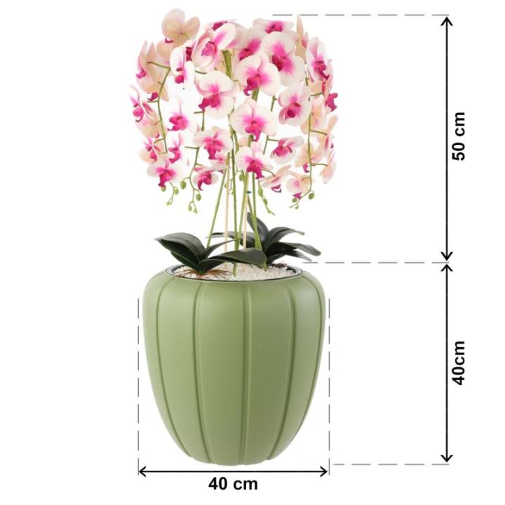 Kunstorchidee, cascade, bloemenboeket, crèmerosa in pot, groen, 90 cm hoog, rubberen bloemen, 5 scheuten, decoratie voor thuiskantoor