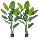 Kunstparadijsvogel, 180 cm, kunstmatige tropische palm met 13 bladeren, perfecte in pot voor binnen en buiten, huis, kantoor, tuin, moderne decoratie (2 stuks)