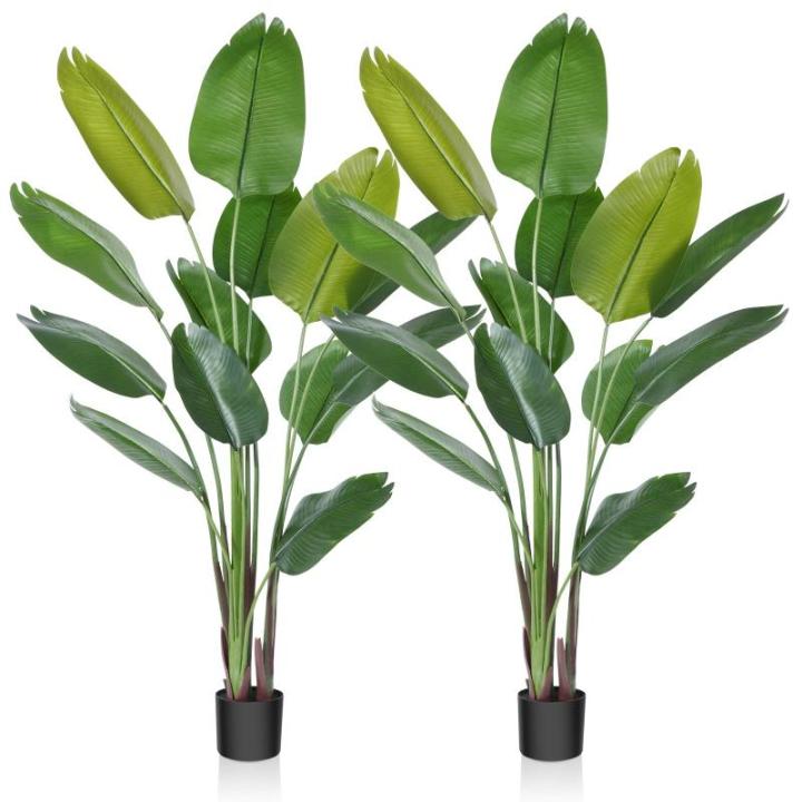 Kunstparadijsvogel, 180 cm, kunstmatige tropische palm met 13 bladeren, perfecte in pot voor binnen en buiten, huis, kantoor, tuin, moderne decoratie (2 stuks)