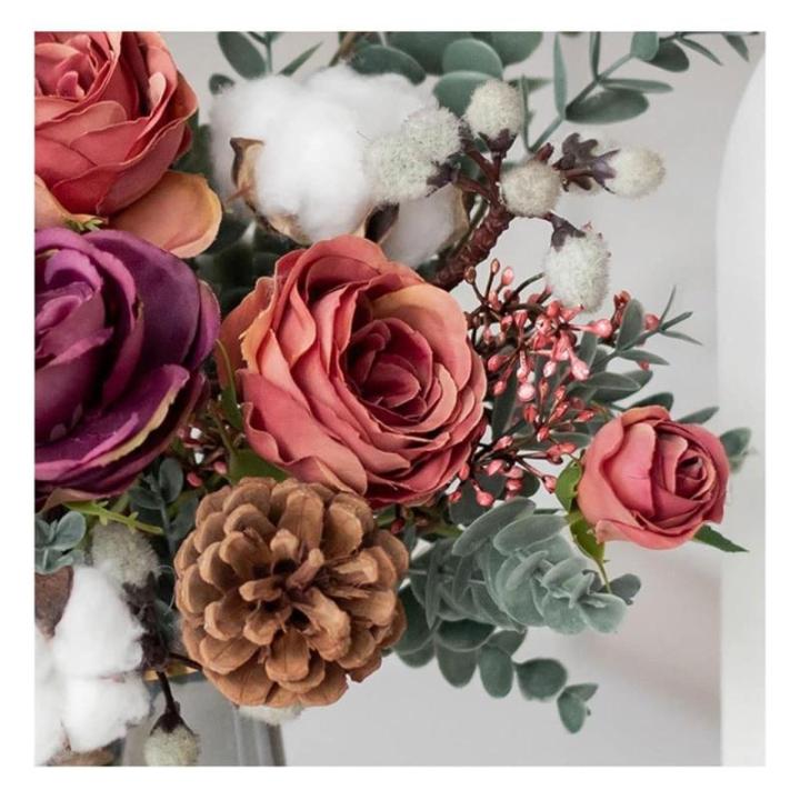 Kunstblumen Künstliche Blumensträuße für den Innenbereich – Simulationsblumen aus Seide in Einer Glasvase für Tisch- und Wohnzimmerdekoration, künstliche Pflanzen für jede