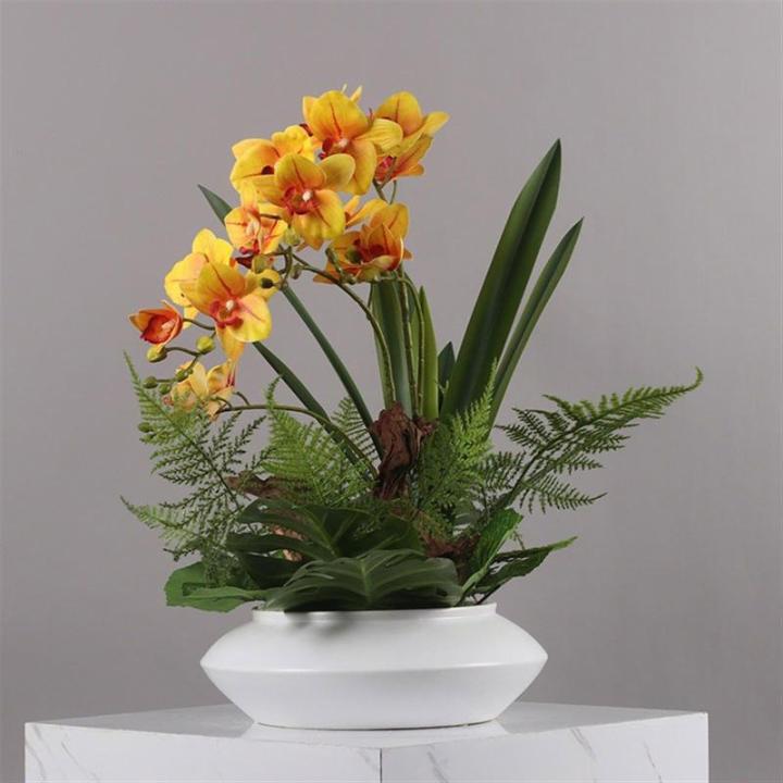 Kunstblumen Künstlicher Schmetterlings-Orchideen-Bonsai in Keramikvase – handgefertigter chinesischer klassischer Stil, Elegante Wohnzimmer- und Bürodekoration für jeden Anlas