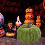 Kunstkürbisse aus Samt für Herbstdekoration für Thanksgiving und Halloween-Feiern (grün)