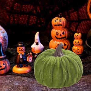 Kunstkürbisse aus Samt für Herbstdekoration für Thanksgiving und Halloween-Feiern (grün)