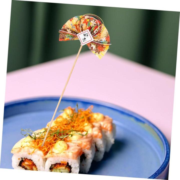 2st Blumenstab Japanische Accessoires Cupcake-Kuchen-Picks DIY-Fan-Pick Japanisches Dekor Dekorative Blumenpflücker Künstliche Blumenstiele Japanische Cupcake-Topper Plastik Gold