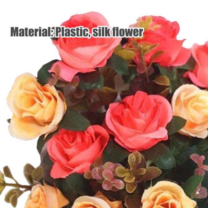 Friedhofsblumen für Grab, 4 Bündel Gefälschte Rosen 11,8 '' Künstliche Blüten für Graves 12 Blumenköpfe Seidengedenkblumen für Grabvase Cemetery Dekor Orange, künstliche B