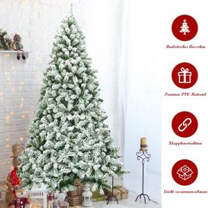 Kunstkerstboom met sneeuw, 135/180/225 cm, kerstboom met metalen standaard, kerstboom 400/928/1346 takken, pvc, kunstboom, kerstklapsysteem voor thuis, kantoor, winkels (225 cm)