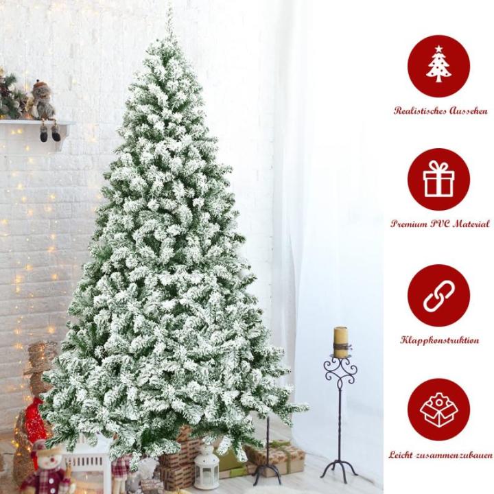 Kunstkerstboom met sneeuw, 135/180/225 cm, kerstboom met metalen standaard, kerstboom 400/928/1346 takken, pvc, kunstboom, kerstklapsysteem voor thuis, kantoor, winkels (225 cm)