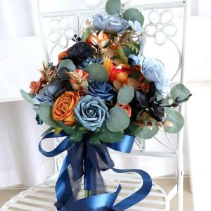 Hochzeitsstrauß for die Braut mit künstlichen Blumen, künstliche blaue Rosen aus Seide, Dekorationszubehör for Paare, Ehefrauen, Mädchen, Geburtstage, Feiertage, Blumenstrauß