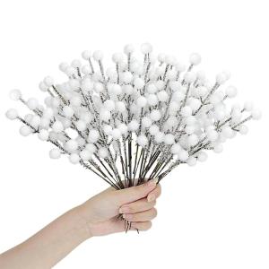 16 stuks bessendecoratie Kerstmis, kunstbessentak, kunstbessentak, witte bessentakken, decoratie voor kerstdecoratie, boeketten, woondecoratie, doe-het-zelf handwerk