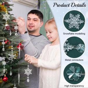 16 stuks kerstdecoratie, sneeuwvlokken, ijspegel, kerstboomversiering, kristallen decoraties, kerstboomversiering, sneeuwvlokken, decoratie, acryl, kerstboomdecoratieset