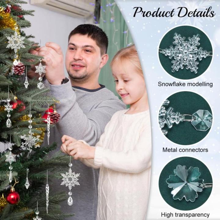 16 stuks kerstdecoratie, sneeuwvlokken, ijspegel, kerstboomversiering, kristallen decoraties, kerstboomversiering, sneeuwvlokken, decoratie, acryl, kerstboomdecoratieset