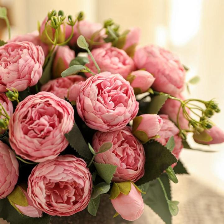4 bundels pioenroos, kunstroos met 20 koppen, namaakpioenroos, zijde, bloemen, boeketten voor bruiloft, thuis, tafel, feest, raamdecoratie, roze