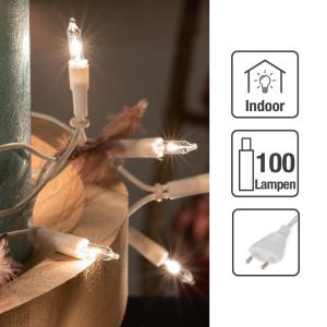 839081 Lichtsnoer voor , 100 lampjes, 14,85 m, kerstverlichting, mini-lichtketting voor ramen, kerstdecoratie, kaarsen lichtketting met stekker, lichtsnoer, stopcontact, met witte 