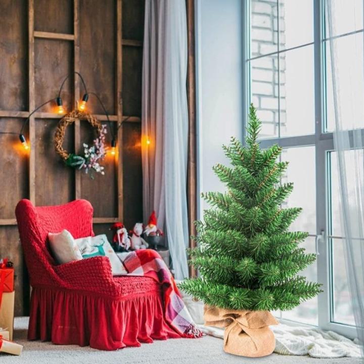 Kunstmatige mini kerstboom tafelblad mini kerstboom ornamenten 60 cm kunstmatige kerstboom met linnen basis perfect voor raam familie verzamelen tuin (#1)