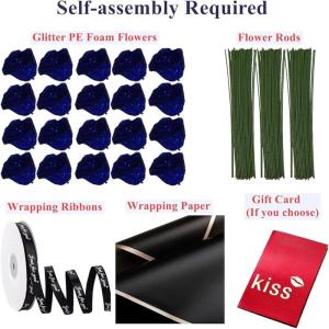 Glitter-rozenboeket, kunstrozenboeket, doe-het-zelf boeket, glanzend, kunstrozenboeket, liefdescadeau, rozengrans, doe-het-zelf boeket cadeaus voor Valentijnsdag (rood, 50 stuks)