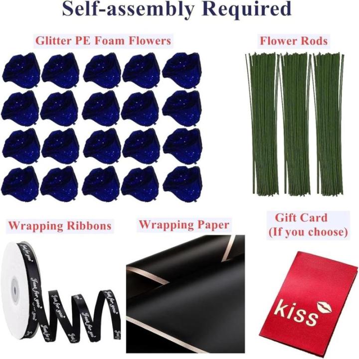 Glitter-rozenboeket, kunstrozenboeket, doe-het-zelf boeket, glanzend, kunstrozenboeket, liefdescadeau, rozengrans, doe-het-zelf boeket cadeaus voor Valentijnsdag (rood, 30 stuks)