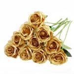 Kunstmatige Zijde Roos Bloem Boeket Levensechte Nep Roos voor Bruiloft Thuis Party Decoratie Evenement Gift 10 stks (Goud)