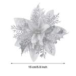 GL-Turelfies 12 STK. Glitzer Weihnachtsblumen (15cm/5,9'') mit 12 STK. Clips Künstliche Weihnachtsstern Blumen Weihnachtsbaum Blumenschmuck Weihnachtsbaum Ornamente (Silber)