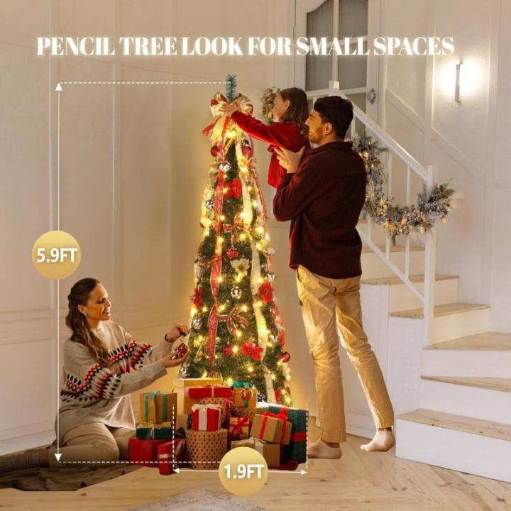 6/7 Fuß großer, 1-Minuten-Pop-Up-Weihnachtsbaum mit Licht, zusammenklappbarer Weihnachtsbaum, Arbol De Navidad Plegable, komplett dekorierter, vorbeleuchteter 6/7 Fuß großer, F