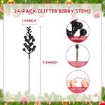 24 stuks kunstbessen, kerstdecoraties, 24 stuks, 24 cm, kunstglitter, bessen, stengels, takken, ornamenten, kunstmatige hulstbessen voor het maken van krans, kerstboomdecoratie, zw