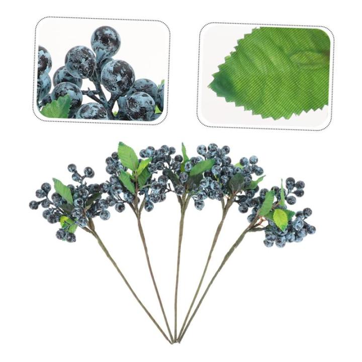 5St künstliche Beeren Beerenstängel Stechpalme Beerenstiele gefälschter Burgunder künstliche Blumen künstliche blüten Heidelbeer-Ornament Blumenarrangement Beeren Plastik Blu