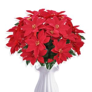 3 stuks kunstkerststerren, kunstbloemen, rood, kunstbloemen, kerstbloemen, kerstboeket, kunstkerststerren, decoratie, kerstdecoratie voor feest, kerstdecoratie