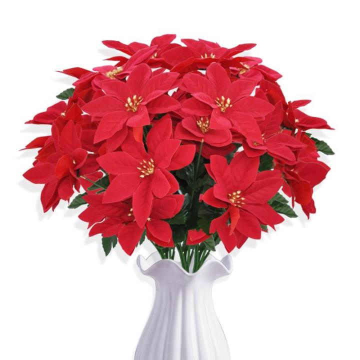 3 stuks kunstkerststerren, kunstbloemen, rood, kunstbloemen, kerstbloemen, kerstboeket, kunstkerststerren, decoratie, kerstdecoratie voor feest, kerstdecoratie