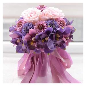Hochzeitsstrauß for die Braut mit künstlichen Blumen, wunderschöne lila-rosa Farbe, Brautjungfern-Blumenstrauß, künstliche Blumen, Rosen, Brautsträuße