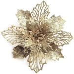 24 Stück Weihnachtsblumen für Weihnachtsbaumdeko, Weihnachten Funkeln Weihnachtsstern Blumen mit Clips für Hochzeit Weihnachtsbaum Neujahr Ornamente (Champagner,16 cm)