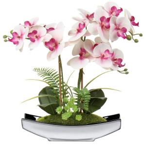 Phalaenopsis Kunstmatige Orchidee in pot, zilverkleurig, 38,1 cm, kunstbloem voor tafelopzetstuk, woonkamer, woondecoratie