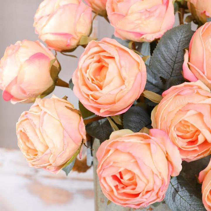10 stuks kunstrozen, gepoederd, 50 cm in hoog, enkele roos, lange steel, namaakbloem, zijden bloesem, roos, realistische bloem voor tafel, kantoor, feest, bruiloft, woondecoratie (