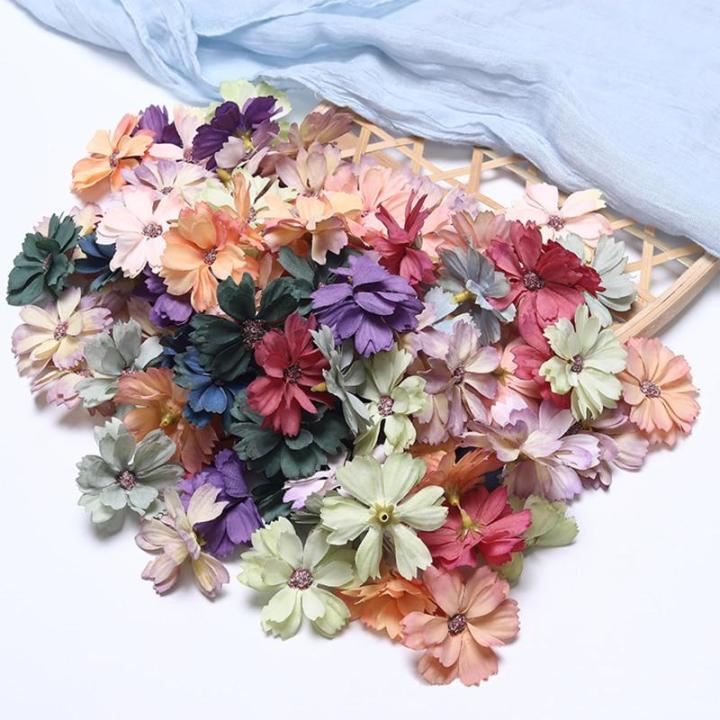50 stuks bloemen om te knutselen, bloemendecoratie, kleurrijke kunstbloemkoppen, decoratie, zijden bloemen voor knutselen, om te knutselen, klein voor bruiloft,