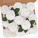 Kunstbloemen, rozen, 25 stuks, kunstrozen met steel, doe-het-zelf decoratie, voor bruiloft, bruidsfeest, feesttafels, boeketten, bruid, woondecoratie, wit
