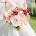Künstliche Blumen Combo Rosa Blumen Mix Seidenblumen Dahlie Rosen mit Stielen für DIY Hochzeit Brautsträuße Babyparty Blumenarrangement Tischdekoration Heimdekorationen