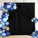 Schwarzer Polyester-Hintergrund: faltenfreier schwarzer Hintergrund, Vorhang, 2 Stück, 1,6 x 3 m, Halloween-Hintergrund für Geburtstag, Junggesellenabschied, Party, Bühne, Fotog