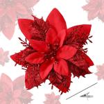 15 stuks 14 cm kunstmatige kerstster bloemen glitter met clips stengels kerstboom ornamenten voor krans feest bruiloft Nieuwjaar decoratie (rood)