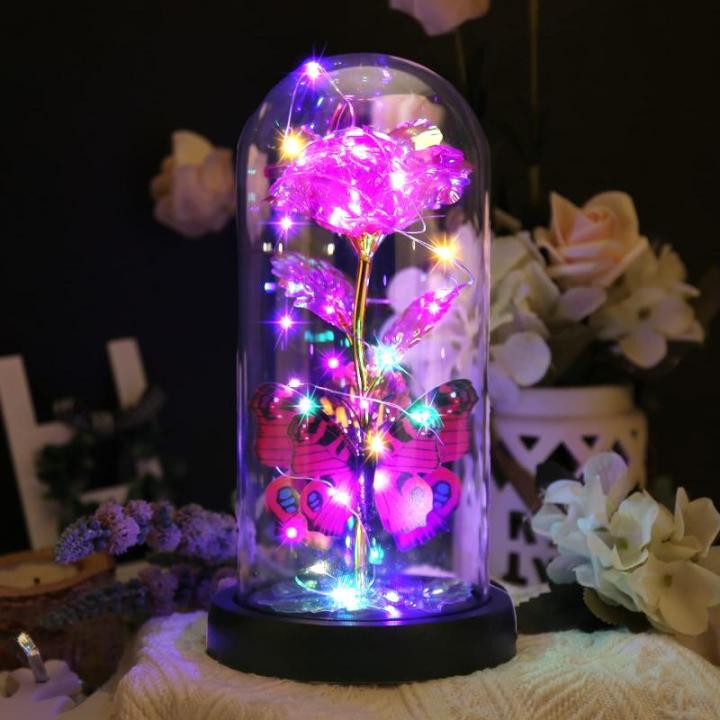 Die Schöne und das Biest Rose, Rosenblume Geschenke für Frauen, beleuchtete Galaxie-Rose Geschenk für Mama, künstliche Blume, einzigartige Geburtstagsgeschenke (Rosa)