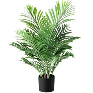 Kunstpflanzen Groß Areca Kunstpalme 90 cm im Topf Künstliche Pflanze Tropical Hawaii Grün Fake Plant für Schlafzimmer Büro Garten Hochzeit Party Deco (1 Stück)