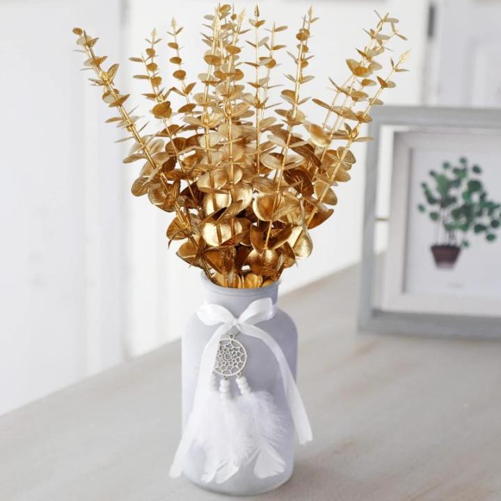 20 stuks kunstmatige eucalyptus tak goud eucalyptus planten bladeren decoratie eucalyptus steel kunstmatige eucalyptusbomen zilveren dollars nepplant voor tafeldecoratie feest