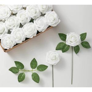 25 stks Echt uitziende Nep Rose Hoofd, Faux Bloemen Realfor DIY Bruiloft Boeketten Centerpieces Arrangementen Party Home Decorations, Wit