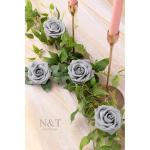 Kunstbloemen, rozen, 25 stuks, kunstbloemen, schuimrozen, namaakrozen met steel, doe-het-zelf, bruiloft, boeketten, bruid, woondecoratie, grijs