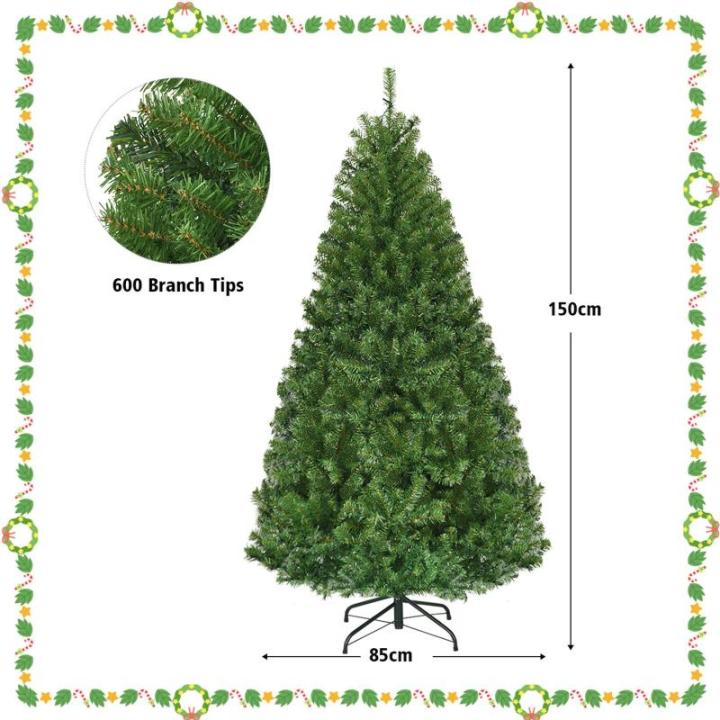 Künstlicher Weihnachtsbaum mit LED Beleuchtung, Tannenbaum Grün aus PVC Nadeln, Christbaum mit Klappbarem Metallständer, Christemas Tree 11 Lichtmodi /5 Farbwechsel (150 cm)