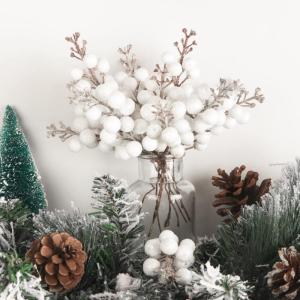 24 stuks glitter witte bessen stelen, kunstrode bessen, plukken, glitter, witte bessen, takken, kerstbessen, steel, picks voor kerstboom, doe-het-zelf, knutselen, bruiloft, vakanti
