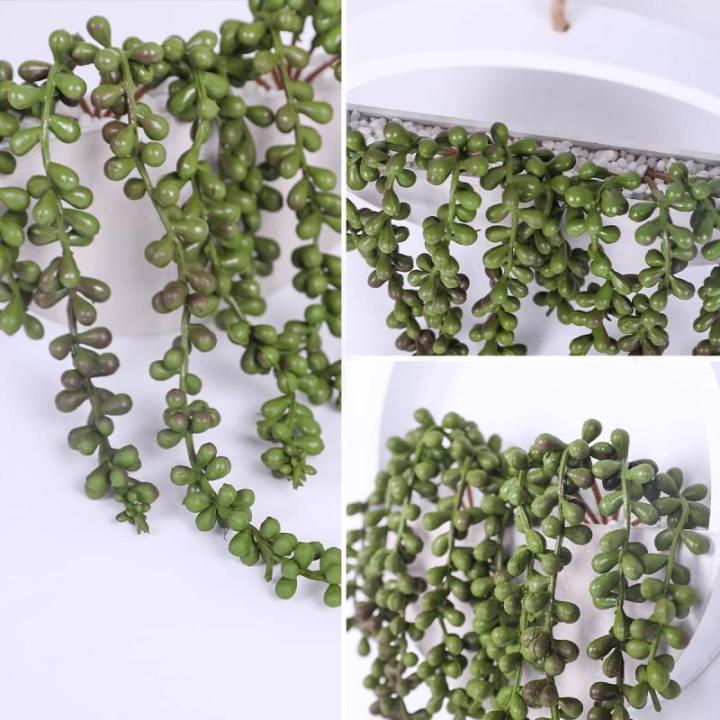 Kunstvetplanten, 2 stuks, hangende parelketting, plantenmand, kunstbloem, plant, voor binnen en buiten, bruiloft, feest, huis, tuin, wanddecoratie