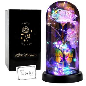 De mooie en het Beest Eeuwige Rose, Galaxy Rose, cadeau voor vriendin, roos in een glazen koepel met ledlicht, cadeau voor mama (wit)