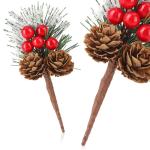 20 x decoratieve tak met lariksappels, rode bessen en boomnaalden - strooidecoratie Kerstmis - decoratieve tak voor kransen en bloemstukken (20 stuks - rode bessen wit)