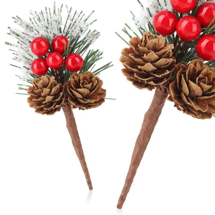 20 x decoratieve tak met lariksappels, rode bessen en boomnaalden - strooidecoratie Kerstmis - decoratieve tak voor kransen en bloemstukken (20 stuks - rode bessen wit)