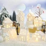 26 stuks keramische kerstdorpset 8 LED kersthuizen 16 kerstbomen voor boerderij 2 straatlantaarns kerstscène decoratie wit porselein kerstdecoratie figuren voor tafel