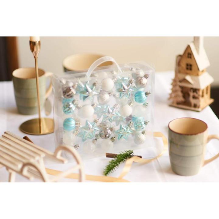 - 44-delige set - ballen - sterren - kerstversiering - turquoise, zilver, wit - ca. 3cm