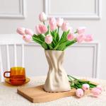 12 stuks latex kunstmatige tulpen - nep tulpen faux roze tulpen echte touch bloem voor thuiskantoor bruiloft decoratie (roze)
